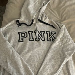 Pink brand sweat suit with cropped half zip matching hoodie